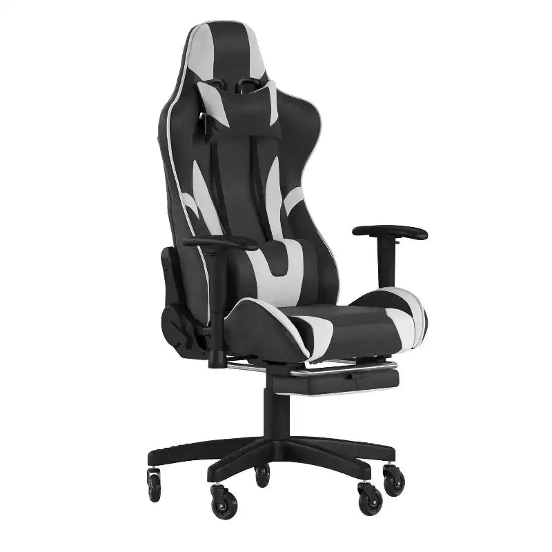 Chaise gaming Flash Furniture X30 de course pour ordinateur avec dossier inclinable, repose-pieds coulissant et roulettes transparentes