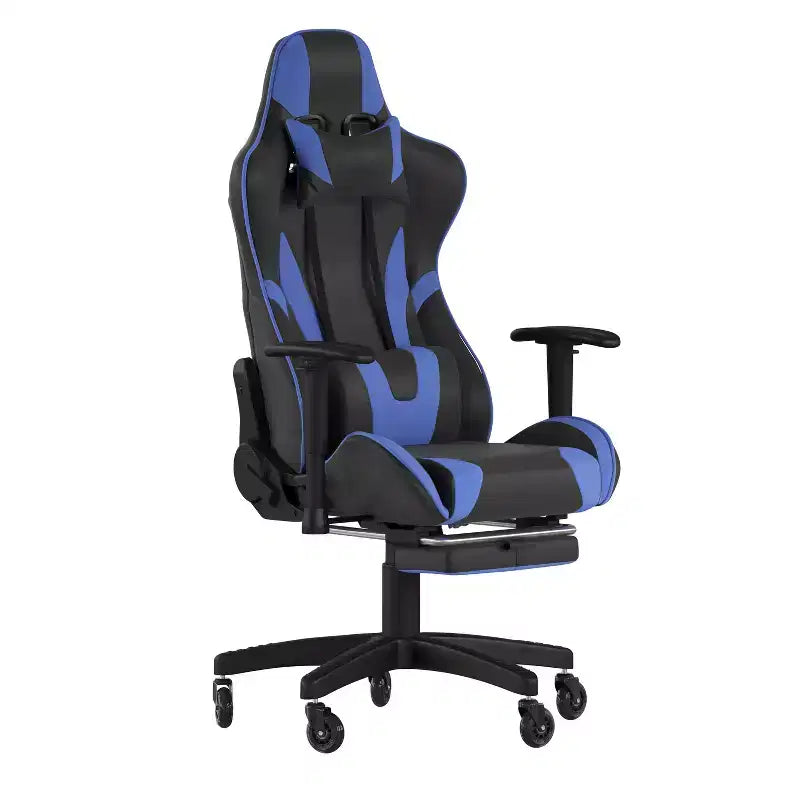 Chaise gaming Flash Furniture X30 de course pour ordinateur avec dossier inclinable, repose-pieds coulissant et roulettes transparentes