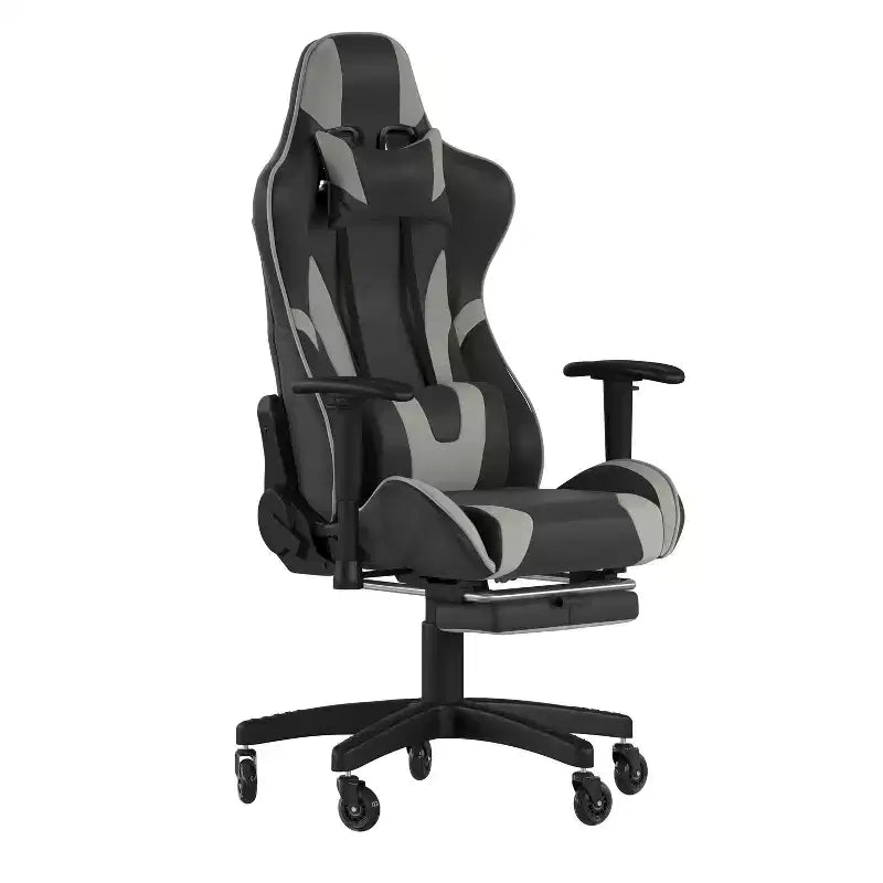 Chaise gaming Flash Furniture X30 de course pour ordinateur avec dossier inclinable, repose-pieds coulissant et roulettes transparentes