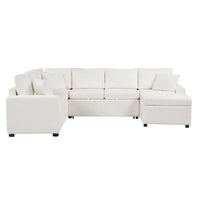 Canapé sectionnel en chenille avec canapé-lit escamotable, canapé-lit en forme de L avec ottoman de rangement, 3 coussins et prises de charge