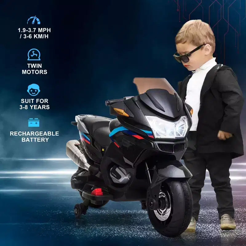 Aosom Moto pour enfants avec roulettes d'apprentissage, jouet à enfourcher au design moteur rugissant pour les 3-8 ans, mini moto haute adhérence avec lumière et musique