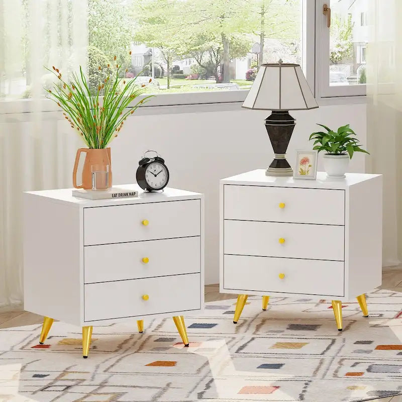 Tables de chevet blanches, table d'appoint avec pieds en métal doré, 1 piece