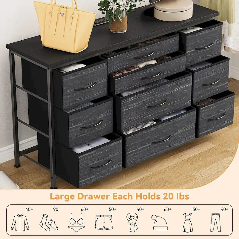 Commode de chambre avec 10 grands tiroirs pour meuble TV long 55 - 55 pouces