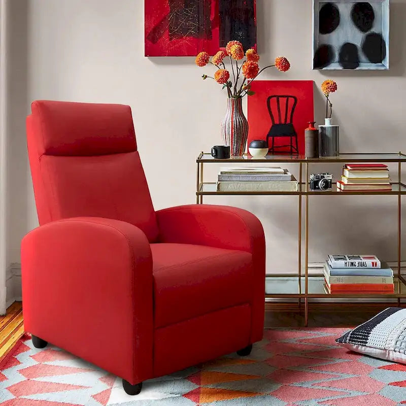 Fauteuil inclinable en simili cuir PU, marron / noir / gris / kaki / rouge / beige, simple