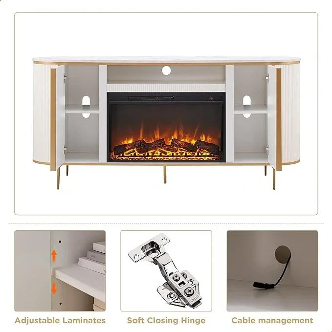 Meuble TV cheminée de luxe moderne 70, meuble multimédia, console TV