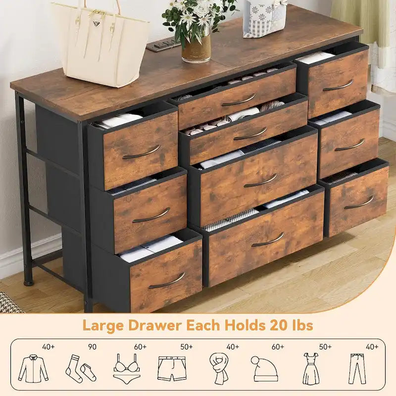 Commode de chambre avec 10 grands tiroirs pour meuble TV long 55 - 55 pouces