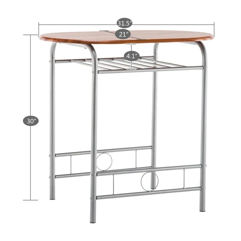 Ensemble de table de bar petit-déjeuner 3 pièces argent / marron clair