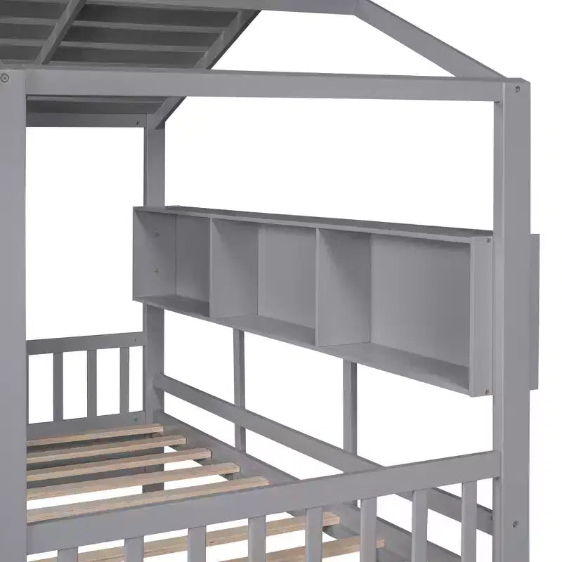 Lit maison en bois taille Twin / Full avec 2 tiroirs, lit enfant avec étagère de rangement - ModernLuxe