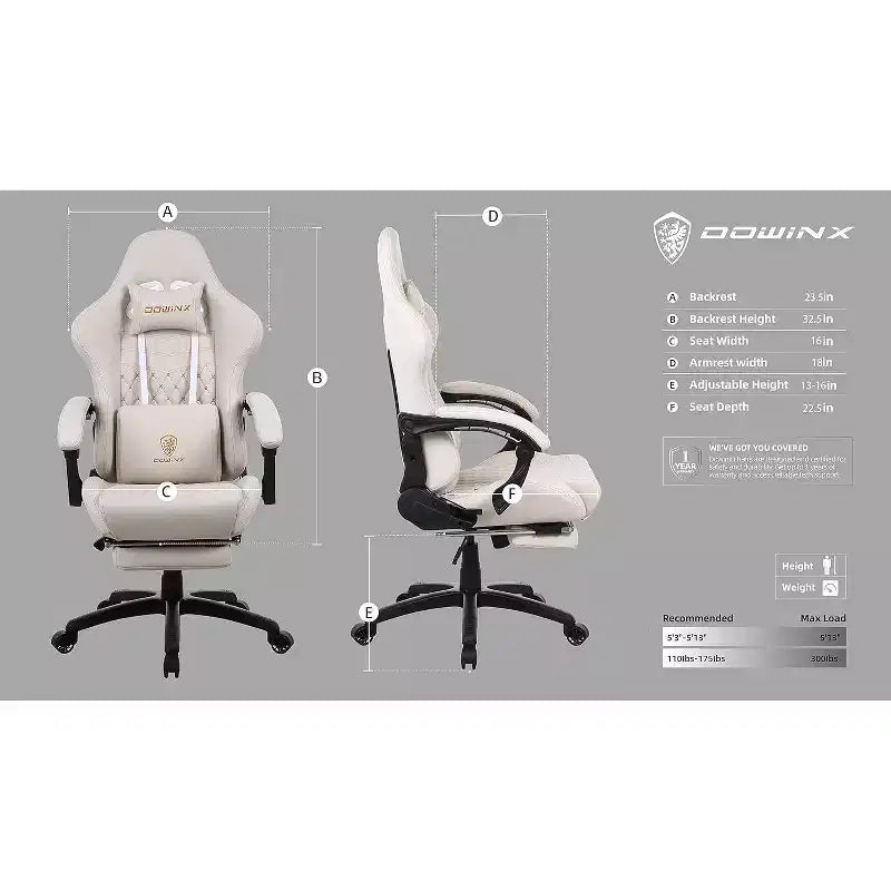 Chaise gaming réglable avec soutien lombaire de massage et repose-pieds rétractable - Dowinx