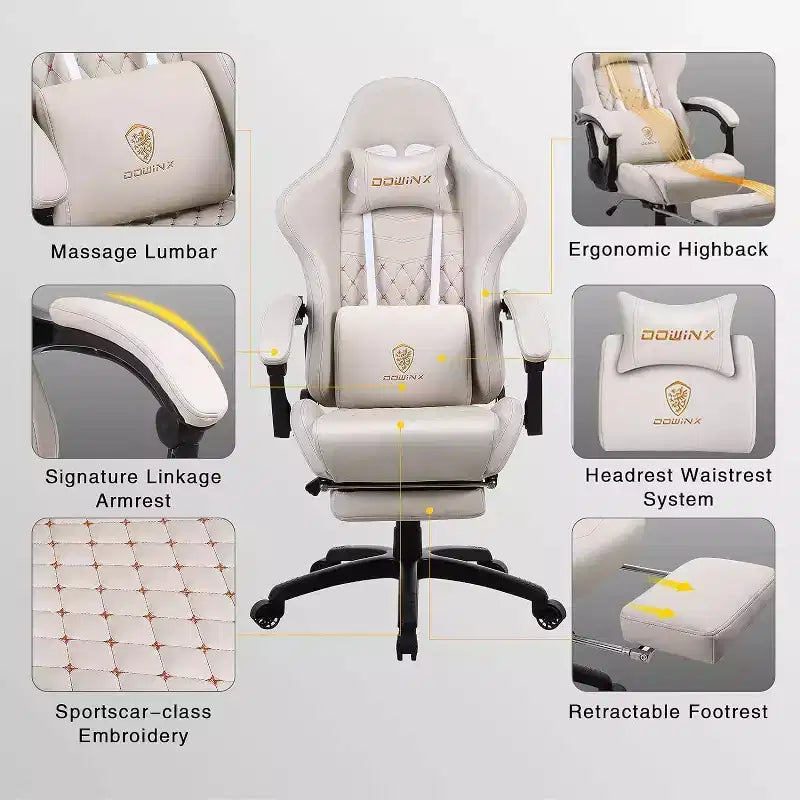 Chaise gaming réglable avec soutien lombaire de massage et repose-pieds rétractable - Dowinx