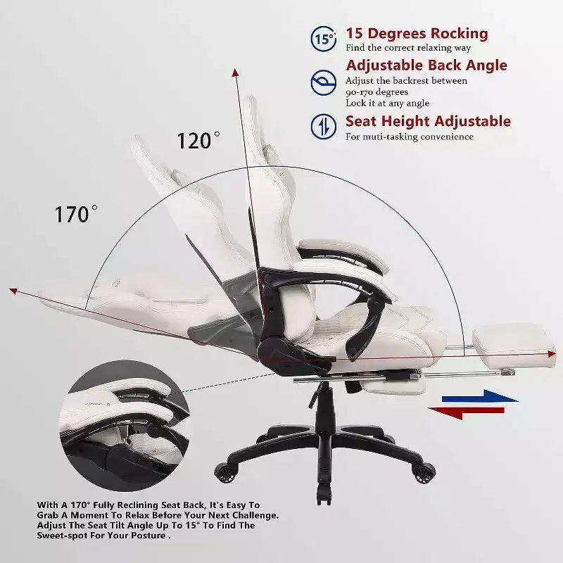 Chaise gaming réglable avec soutien lombaire de massage et repose-pieds rétractable - Dowinx