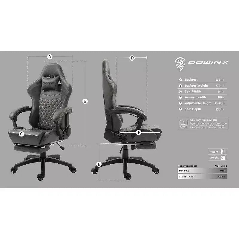 Chaise gaming réglable avec soutien lombaire de massage et repose-pieds rétractable - Dowinx