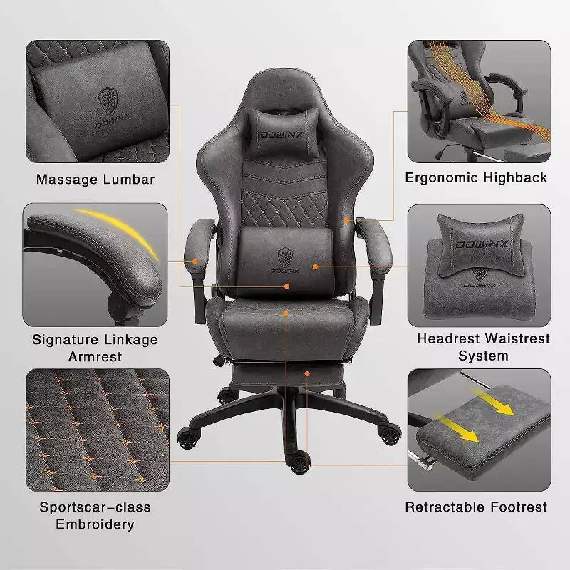 Chaise gaming réglable avec soutien lombaire de massage et repose-pieds rétractable - Dowinx