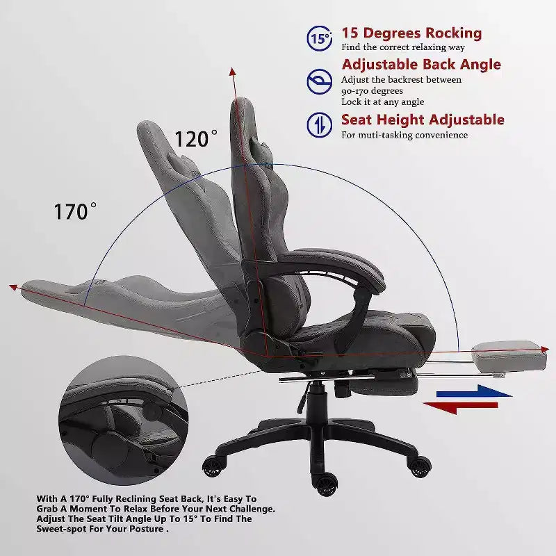 Chaise gaming réglable avec soutien lombaire de massage et repose-pieds rétractable - Dowinx
