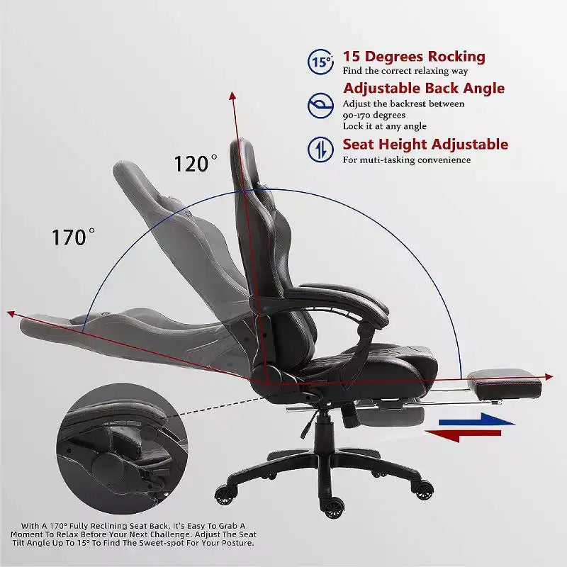Chaise gaming réglable avec soutien lombaire de massage et repose-pieds rétractable - Dowinx