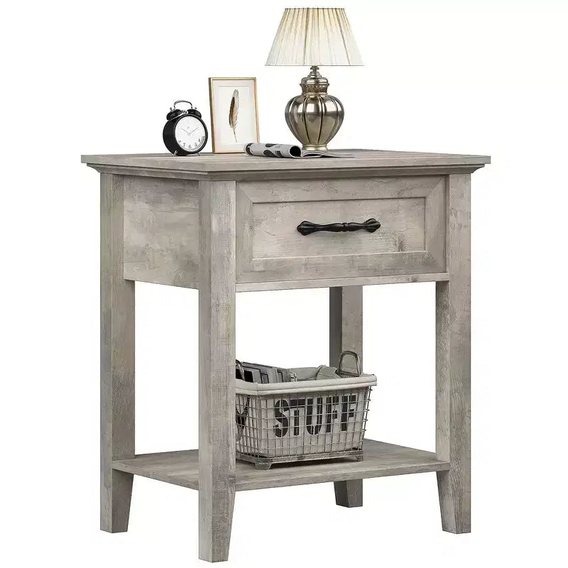 Garvee table de chevet polyvalente moderne, table d'appoint pour chambre, chambre de bébé, salon, avec tiroir de rangement, assemblage facile, gris