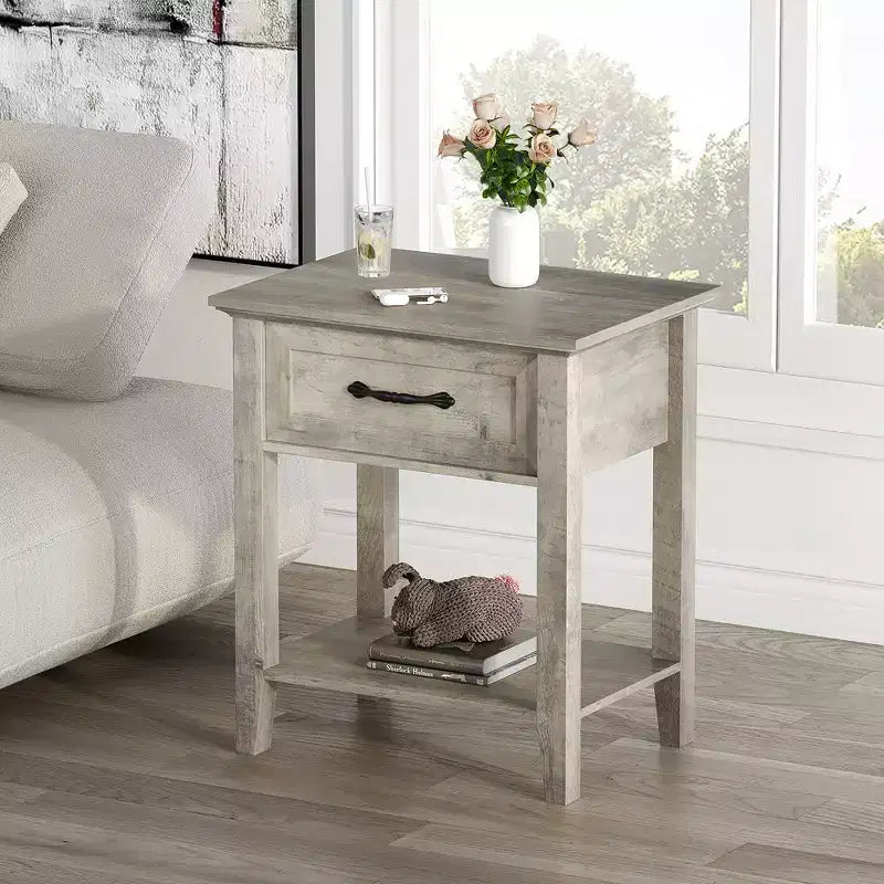 Garvee table de chevet polyvalente moderne, table d'appoint pour chambre, chambre de bébé, salon, avec tiroir de rangement, assemblage facile, gris