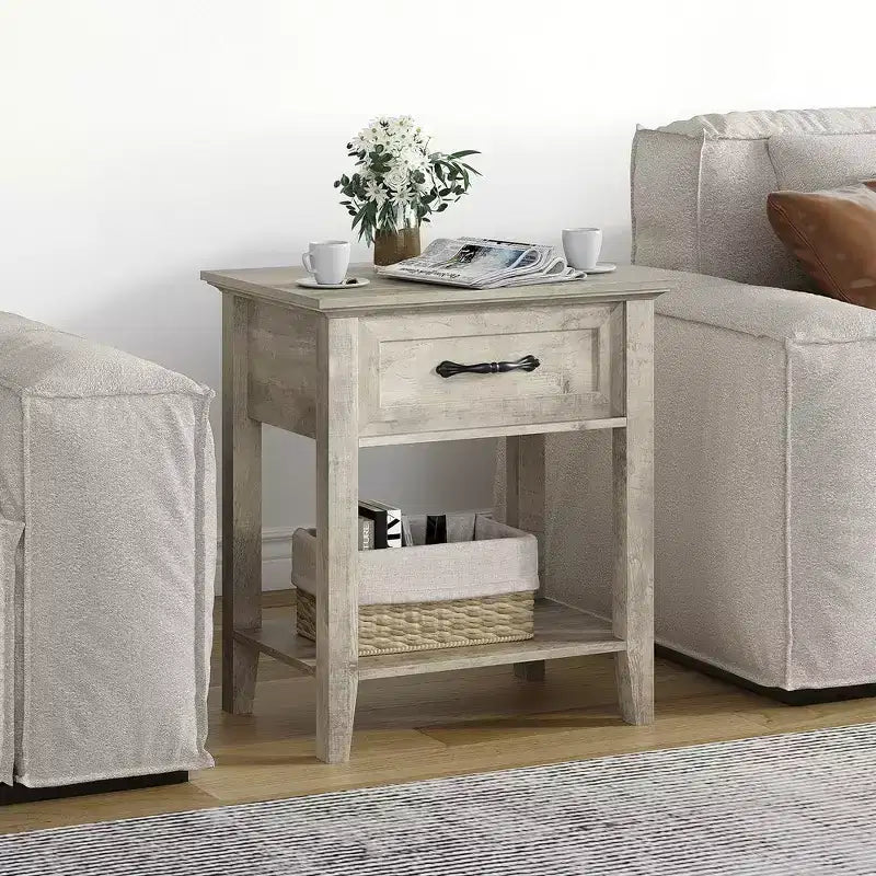 Garvee table de chevet polyvalente moderne, table d'appoint pour chambre, chambre de bébé, salon, avec tiroir de rangement, assemblage facile, gris