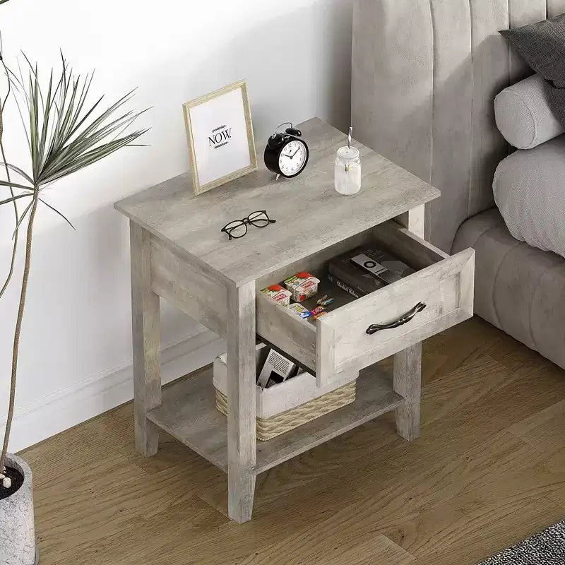 Garvee table de chevet polyvalente moderne, table d'appoint pour chambre, chambre de bébé, salon, avec tiroir de rangement, assemblage facile, gris