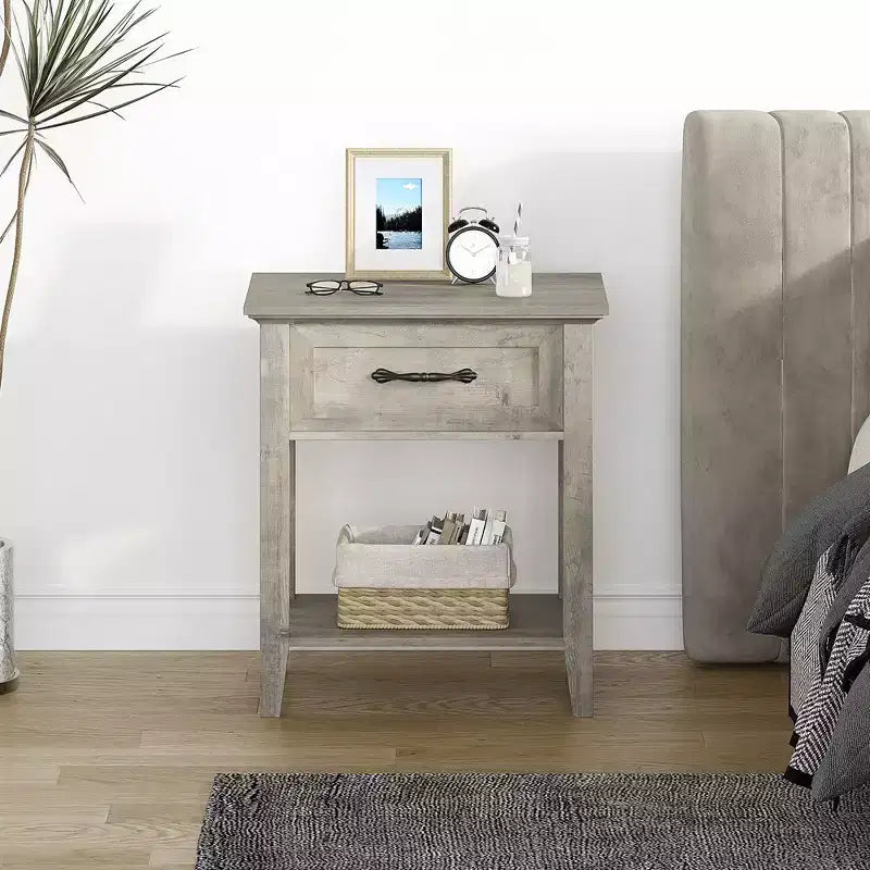 Garvee table de chevet polyvalente moderne, table d'appoint pour chambre, chambre de bébé, salon, avec tiroir de rangement, assemblage facile, gris