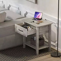 Garvee table de chevet polyvalente moderne, table d'appoint pour chambre, chambre de bébé, salon, avec tiroir de rangement, assemblage facile, gris