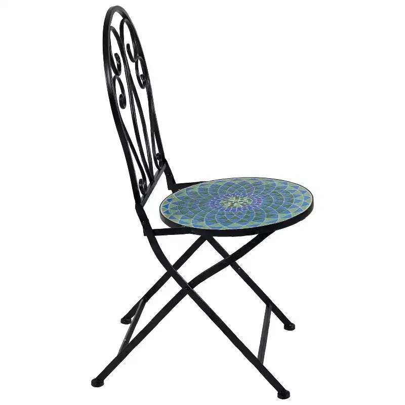 Chaise de bistro Sunnydaze en mosaïque avec cadre en fer - Multicolore - Lot de 2