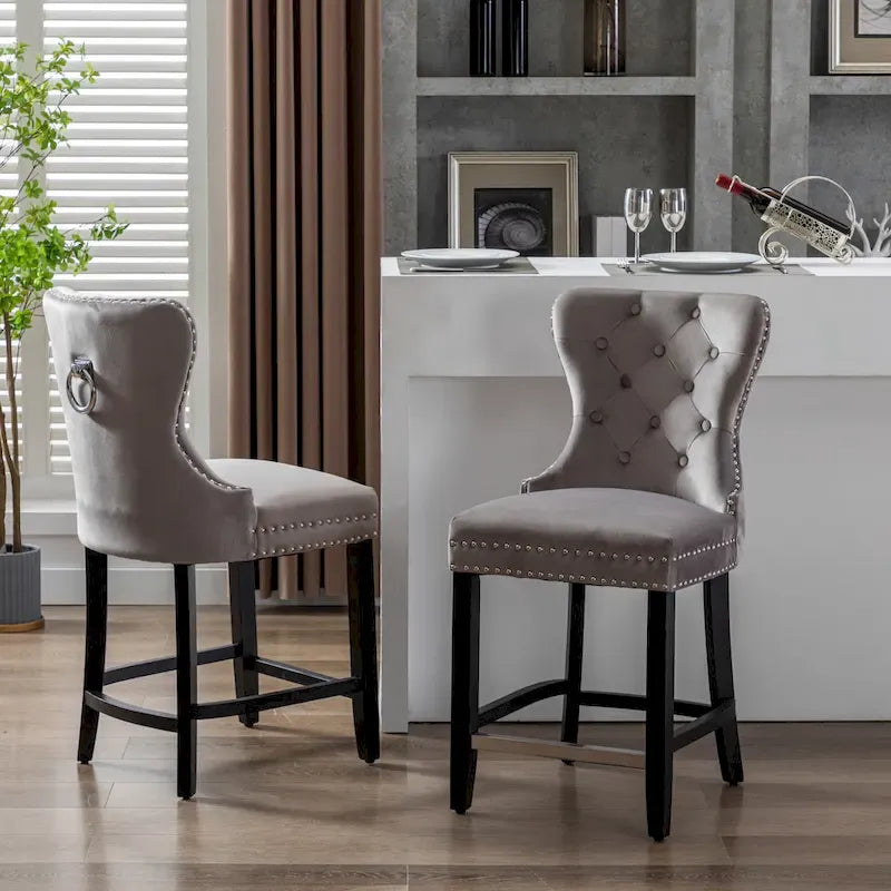Carter 24 Tabouret de comptoir capitonné à dossier en aile et clous décoratifs (lot de 2)