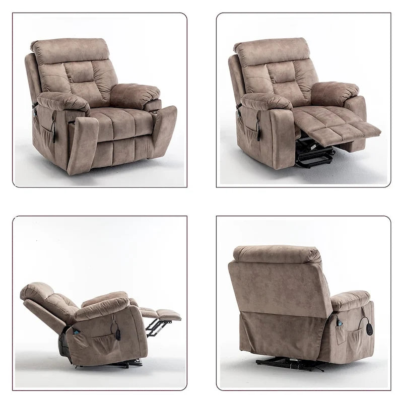 Grand fauteuil releveur massant électrique avec chauffage, porte-gobelet caché