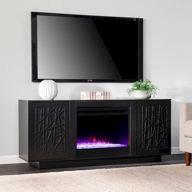 Meuble TV multimédia à cheminée électrique changeant de couleur SEI Furniture Delauro avec rangement