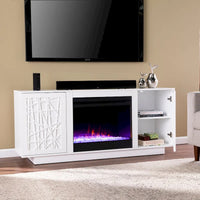 Meuble TV multimédia à cheminée électrique changeant de couleur SEI Furniture Delauro avec rangement