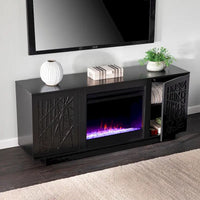 Meuble TV multimédia à cheminée électrique changeant de couleur SEI Furniture Delauro avec rangement