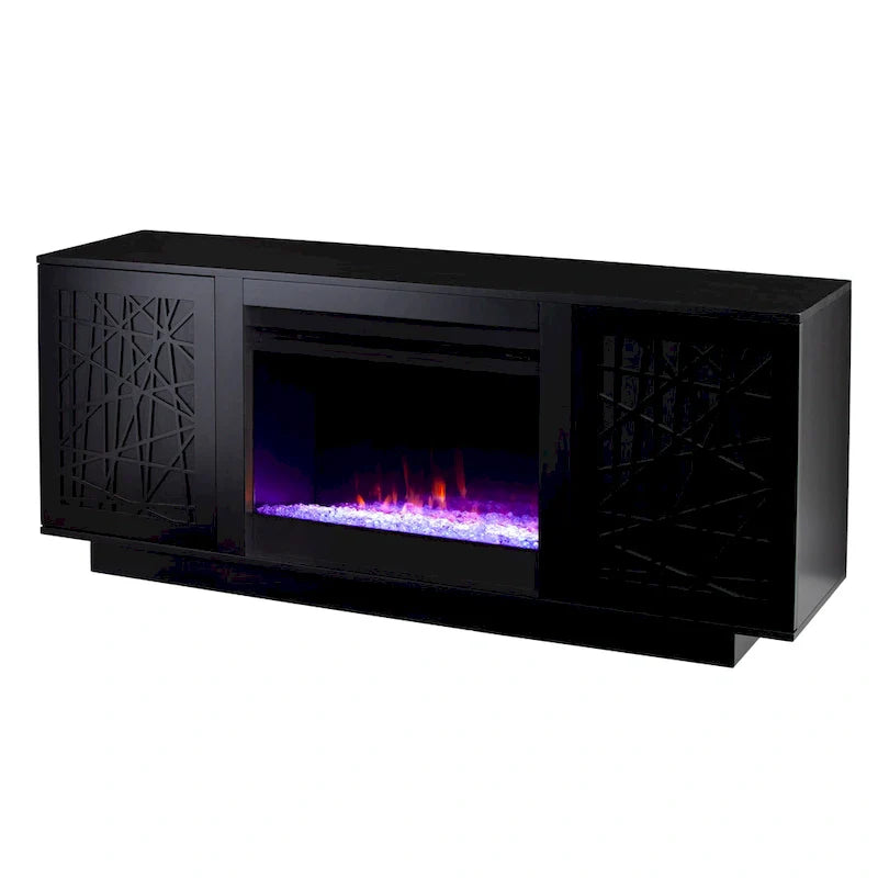Meuble TV multimédia à cheminée électrique changeant de couleur SEI Furniture Delauro avec rangement
