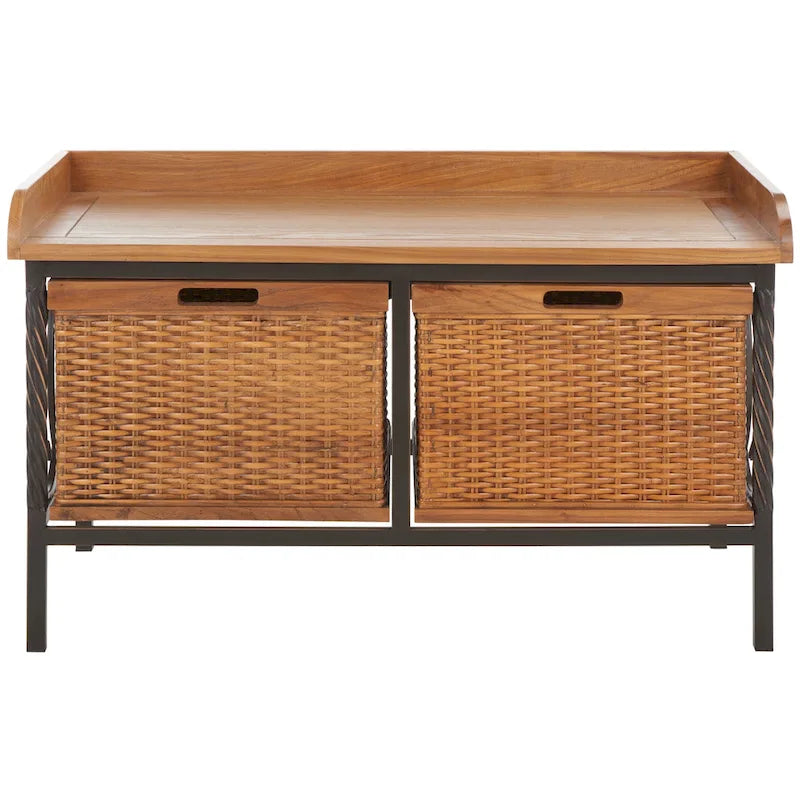 Banc de rangement SAFAVIEH Vasilija en étain antique/frêne clair – 33 x 15.7 x 20 – 33Lx16Px20H