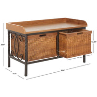 Banc de rangement SAFAVIEH Vasilija en étain antique/frêne clair – 33 x 15.7 x 20 – 33Lx16Px20H