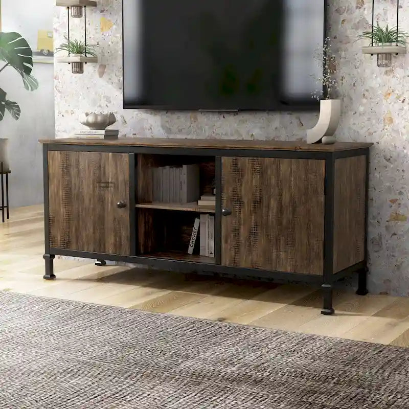 Console TV multifonction Dele chêne rustique 60 pouces en bois par Furniture of America