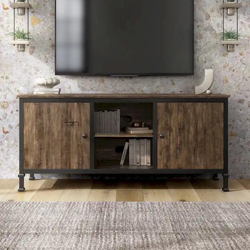 Console TV multifonction Dele chêne rustique 60 pouces en bois par Furniture of America