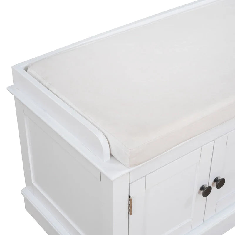 Banc de rangement 4 portes avec étagères réglables et coussin amovible (Bleu marine antique)