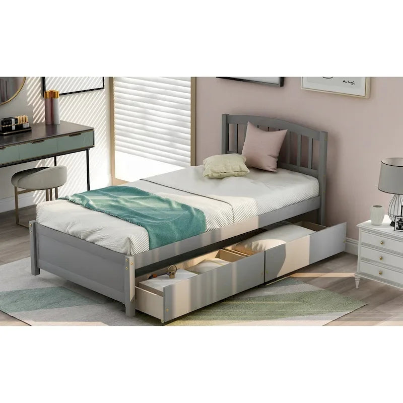 Lit plateforme coffre en bois avec tiroirs, taille Twin