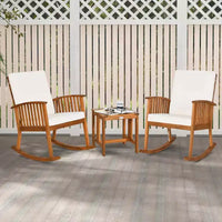 Costway Ensemble bistro à bascule 3 pièces en bois d'acacia avec table basse et coussins pour pelouse