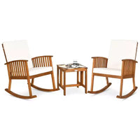 Costway Ensemble bistro à bascule 3 pièces en bois d'acacia avec table basse et coussins pour pelouse