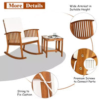 Costway Ensemble bistro à bascule 3 pièces en bois d'acacia avec table basse et coussins pour pelouse