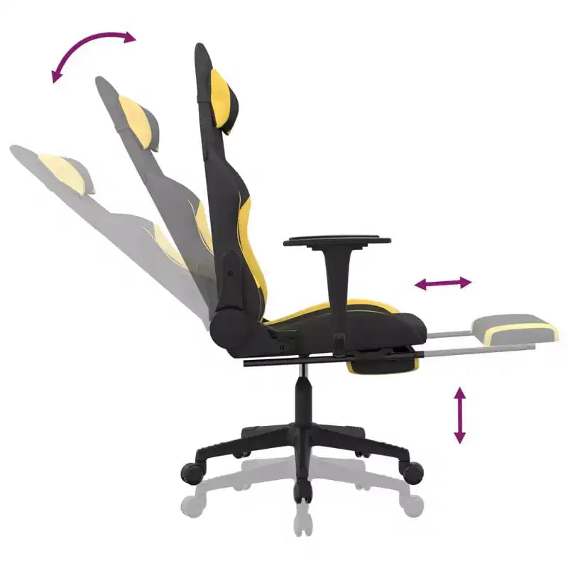 Chaise gaming vidaXL avec repose-pieds, noir et jaune, tissu