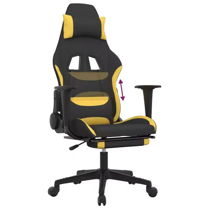 Chaise gaming vidaXL avec repose-pieds, noir et jaune, tissu