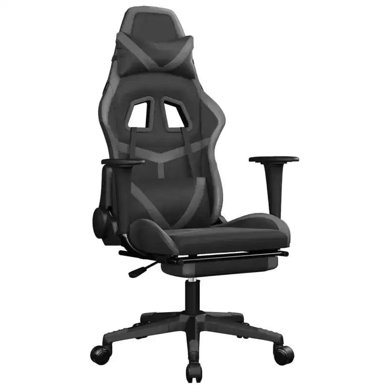 vidaXL Chaise de jeu massante avec repose-pieds, noir et gris, similicuir
