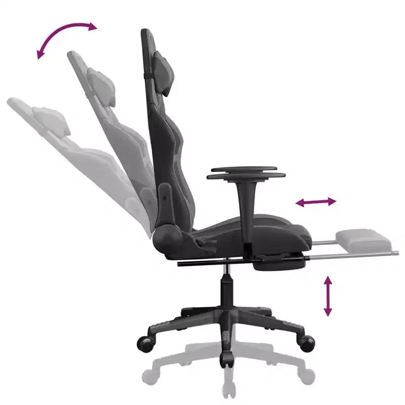 vidaXL Chaise de jeu massante avec repose-pieds, noir et gris, similicuir