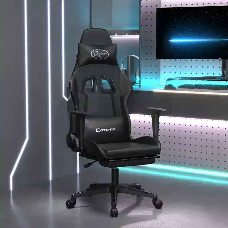 Chaise gaming de massage vidaXL avec repose-pieds, noir, similicuir