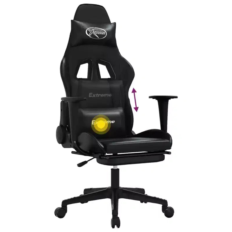 Chaise gaming de massage vidaXL avec repose-pieds, noir, similicuir