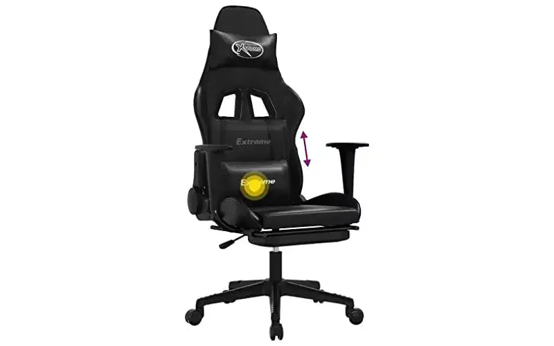 Chaise gaming de massage vidaXL avec repose-pieds, noir, similicuir