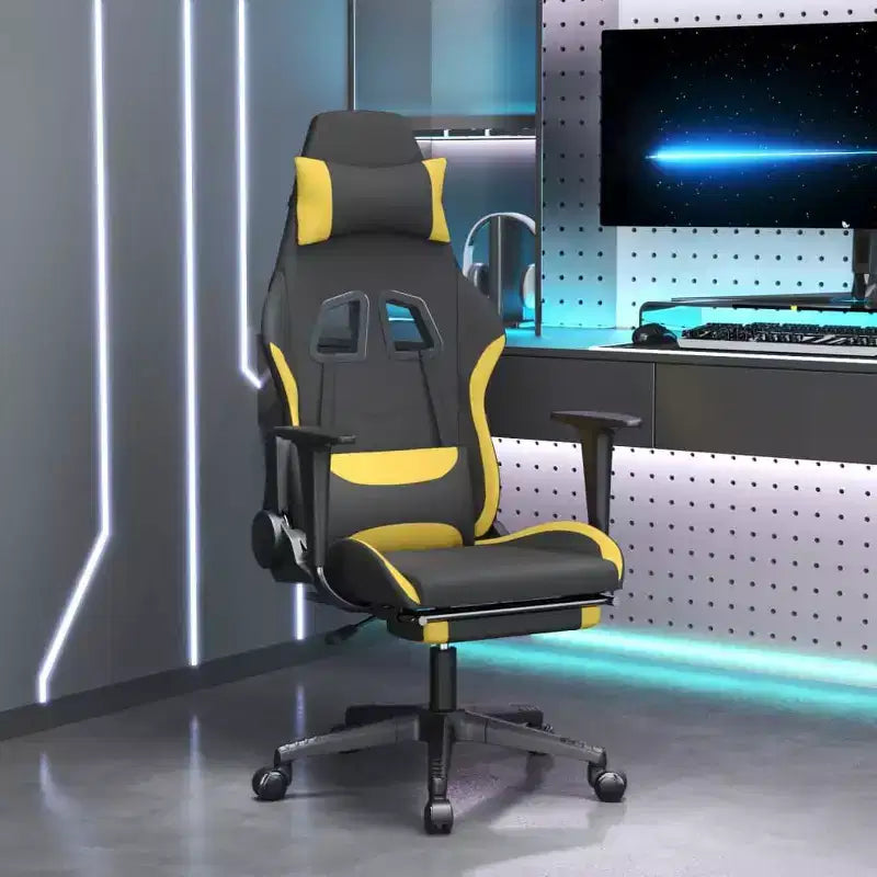 vidaXL Chaise de jeu massante avec repose-pieds, noir et jaune, tissu