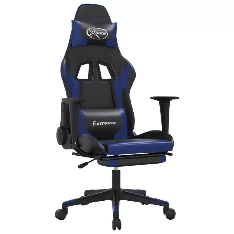 vidaXL Chaise de jeu avec repose-pieds, noir et bleu, similicuir